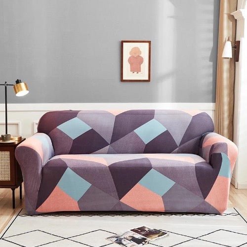 Four Seater Sofa cover Purple Color, Geometric Design. - BusDeals