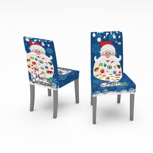 High quality christmas table linen cloth with 4 chair covers, Santa claus design blue color - BusDeals