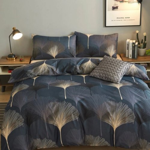 King size 6 pieces Bedding Set without filler, Elegant Leaves Design - BusDeals