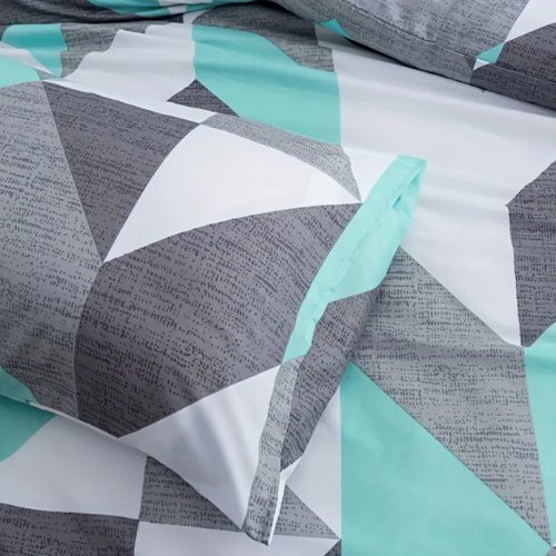 King size 6 pieces Bedding Set without filler, Light Blue Geometric Design - BusDeals