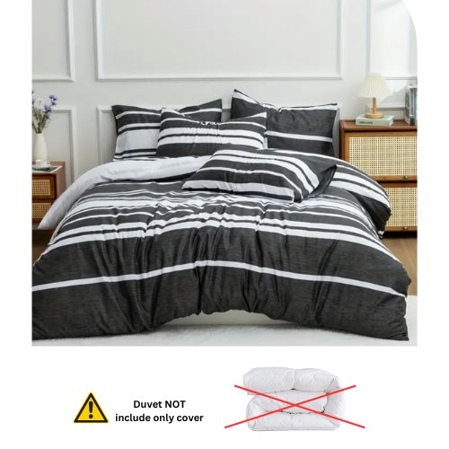 King Size 6 pieces, Black Stripe Design Bedding set. - BusDeals