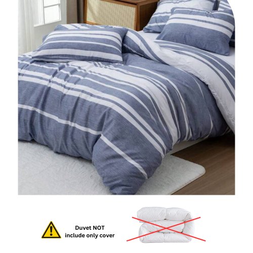 King Size 6 pieces, Blue Stripe Design Duvet cover set. - BusDeals