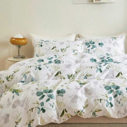 King Size 6 pieces, Green Leaves Design Bedding set. - BusDeals