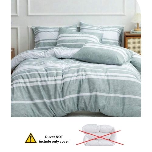 King Size 6 pieces, Green Stripe Design Duvet cover set. - BusDeals