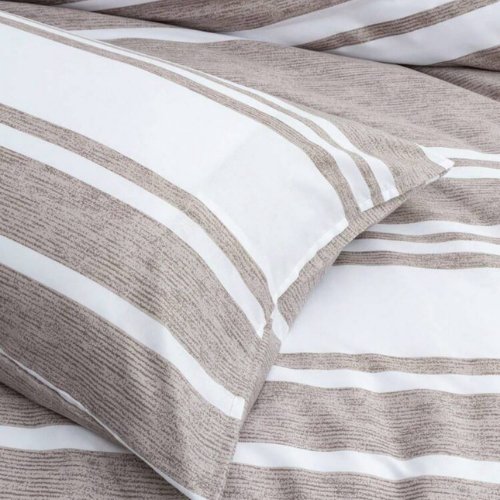 King Size 6 pieces, Light Brown Stripe Design Bedding set. - BusDeals