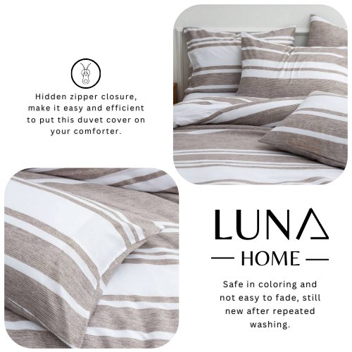 King Size 6 pieces, Light Brown Stripe Design Bedding set. - BusDeals