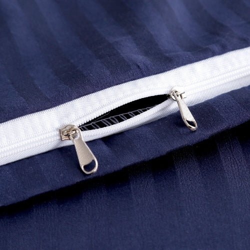 King Size 6 Pieces Premium Satin Stripe Duvet Cover, Dark Blue. - BusDeals
