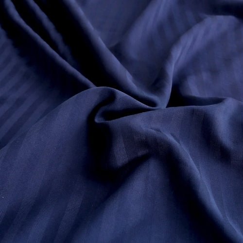 King Size 6 Pieces Premium Satin Stripe Duvet Cover, Dark Blue. - BusDeals