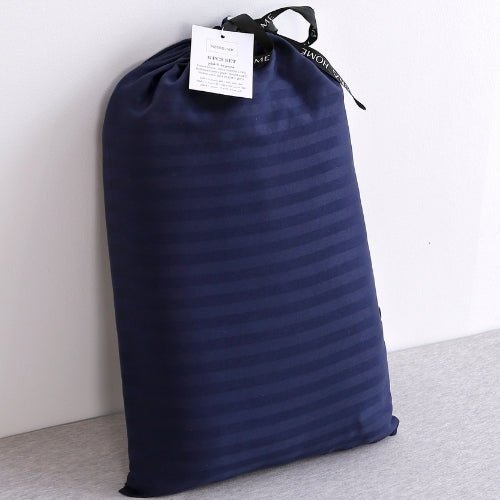 King Size 6 Pieces Premium Satin Stripe Duvet Cover, Dark Blue. - BusDeals