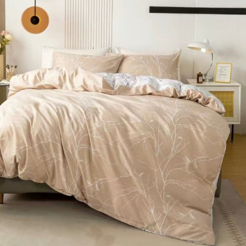 King Size 6 Pieces, Reversible Duvet Cover Set, Pine Brown Color, Twigs Design - BusDeals