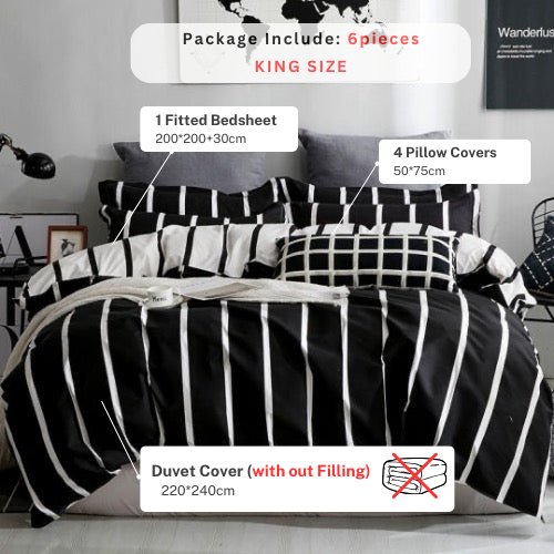 King size 6 pieces without Filler, Black & White Stripes design. - BusDeals