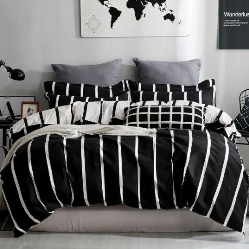 King size 6 pieces without Filler, Black & White Stripes design. - BusDeals