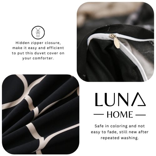 King size bedding set of 6 pieces, Black geometric design. - BusDeals