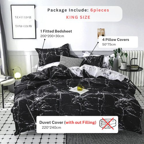 King size bedding set of 6 pieces, Marble design. - BusDeals