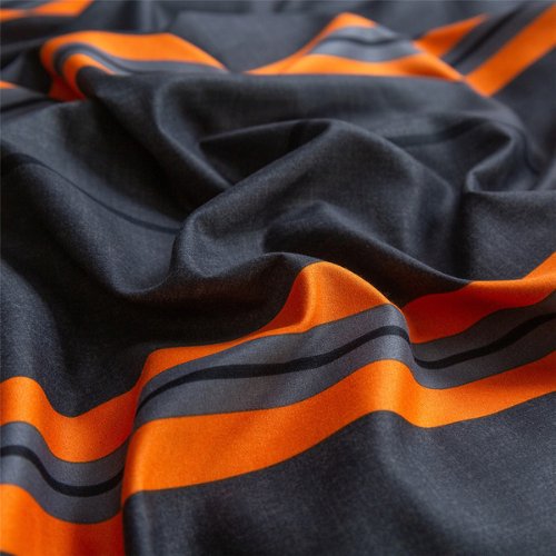 King size bedding set of 6 pieces, Orange & Grey Stripes Design. - BusDeals