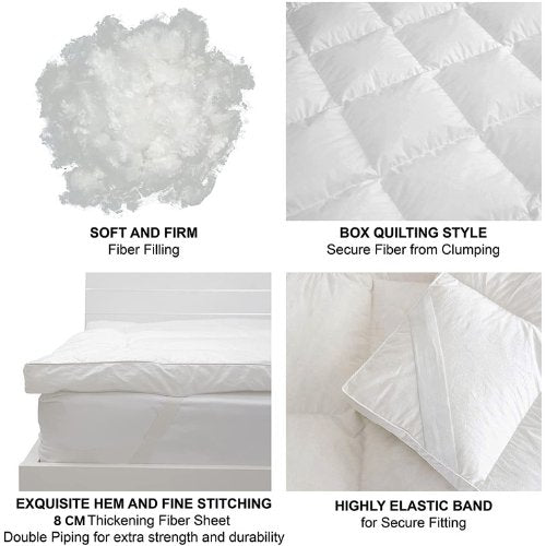 King Size Mattress Topper 180*200+8cm, Super Soft White Protector Pad, Vacuum packed. - BusDeals