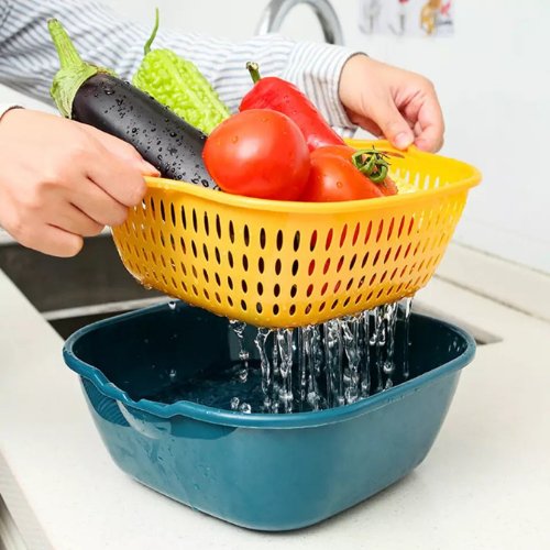 Kitchen Multifunctional Double-Layer Strainer and Basket Set, Medium size - BusDeals