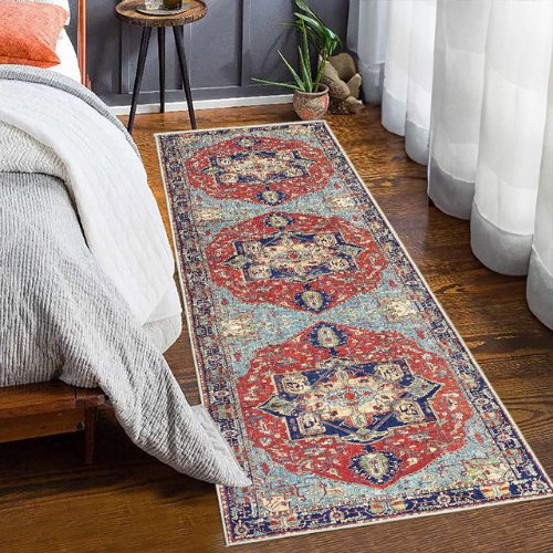 Long Rug Moroccan Style, Maroon Color. - BusDeals