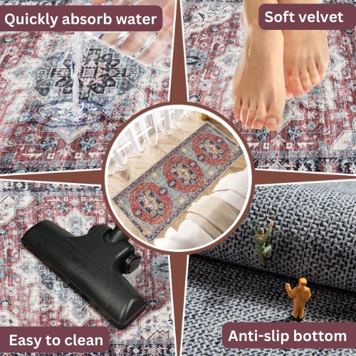 Long Rug Moroccan Style, Maroon Color. - BusDeals