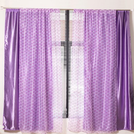 Modern drape tulle, Double layer window curtains set of 2 Pieces, Purple color - BusDeals
