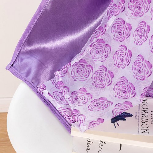 Modern drape tulle, Double layer window curtains set of 2 Pieces, Purple color - BusDeals