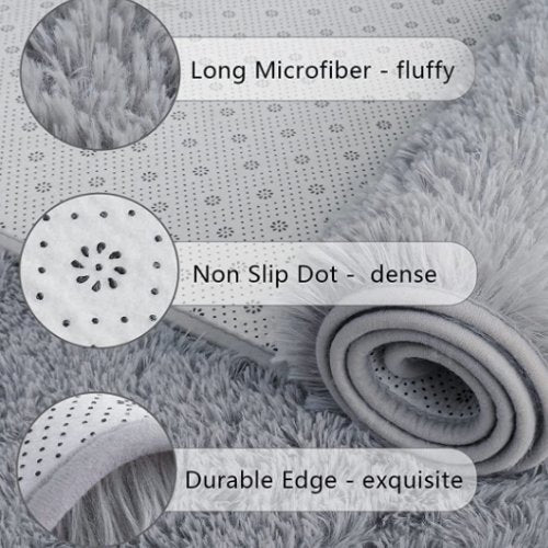 Modern soft fluffy fur carpet home decor, Grey color - BusDeals