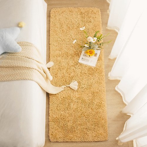 Modern soft fluffy fur carpet home decor, Mustard color - BusDeals