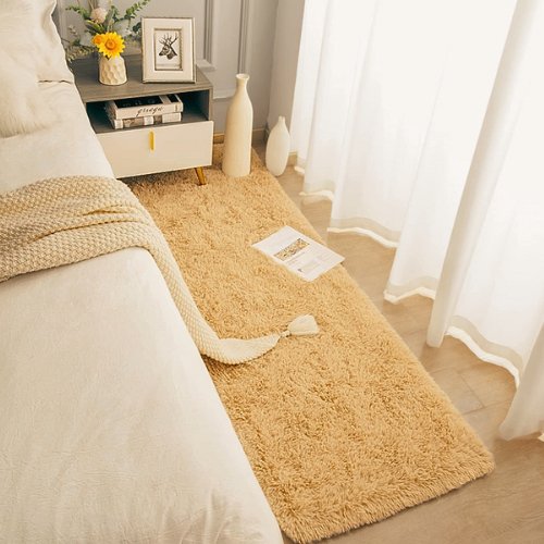Modern soft fluffy fur carpet home decor, Mustard color - BusDeals