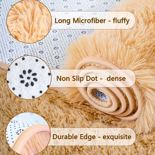 Modern soft fluffy fur carpet home decor, Mustard color - BusDeals