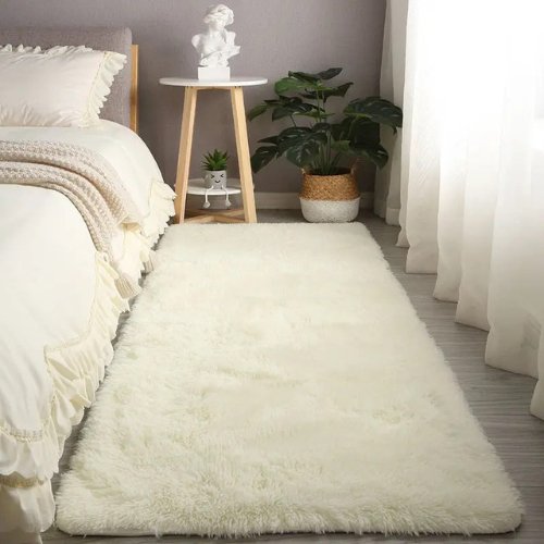 Modern soft fluffy fur carpet home decor, Off white color - BusDeals