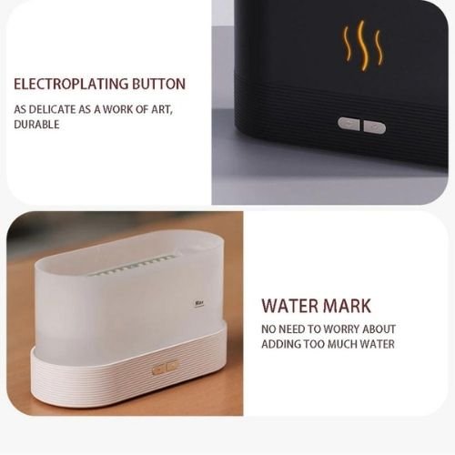 Portable Aroma Diffuser Simulation Flame USB Ultrasonic Humidifier, Home and Office Aromatherapy Humidifier Flame Lamp Diffuser, Black color - BusDeals