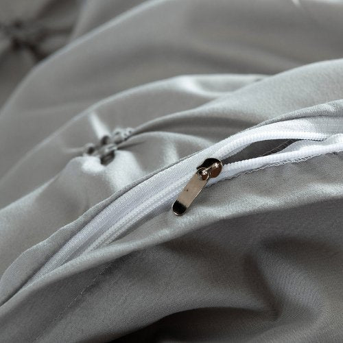 Premium 6 Piece King Size Duvet Cover Pinch Rose Design, Solid Light Gray. - BusDeals