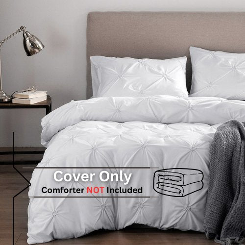 Premium 6 Piece King Size Duvet Cover Pinch Rose Design, Solid White. - BusDeals