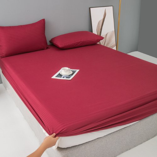 Premium 6 Piece King Size Duvet Cover Satin Stripe Berry Red. - BusDeals
