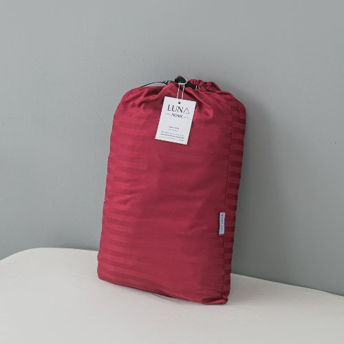 Premium 6 Piece King Size Duvet Cover Satin Stripe Berry Red. - BusDeals