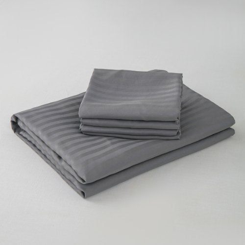 Premium 6 Piece King Size Duvet Cover Satin Stripe Solid Dark Gray. - BusDeals
