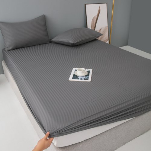 Premium 6 Piece King Size Duvet Cover Satin Stripe Solid Dark Gray. - BusDeals