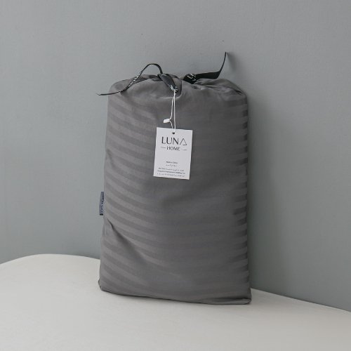 Premium 6 Piece King Size Duvet Cover Satin Stripe Solid Dark Gray. - BusDeals