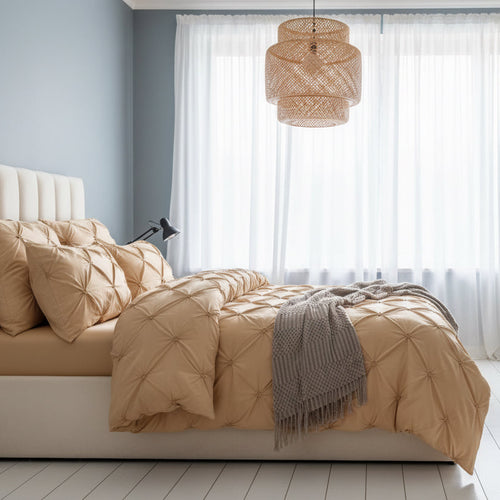 Premium king size 6 pieces bedding Set, pinch pleat design Gold color. - BusDeals