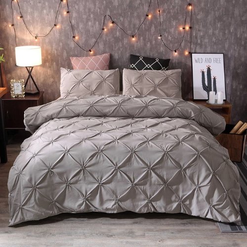 Premium King Size 6 Pieces Bedding Set Without Filler Pinch Pleat Design, Plain Grey color - BusDeals