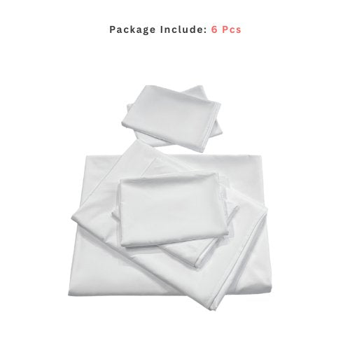 Premium King size 6 pieces Bedding Set without filler, Plain Snow White Color - BusDeals