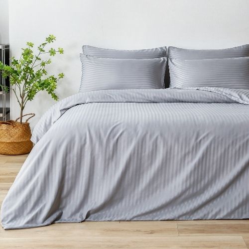 Premium King Size 6 Pieces Bedding Set without filler, Solid Coin Gray
