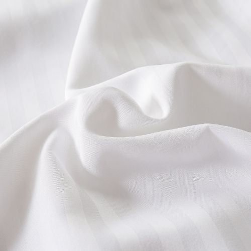 Premium King Size 6 Pieces Bedding Set without filler, Solid White Color, Satin Stripe Design - BusDeals