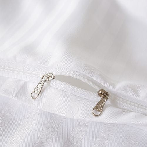 Premium King Size 6 Pieces Bedding Set without filler, Solid White Color, Satin Stripe Design - BusDeals