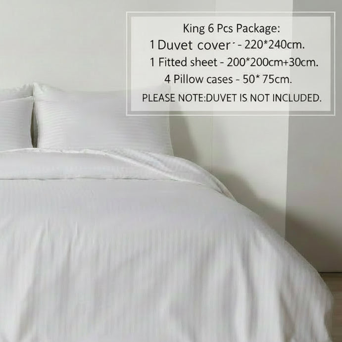 Satin Stripe Design Solid White Premium bedding set Dubai bedroom UAE Hotel Quality- BusDeals