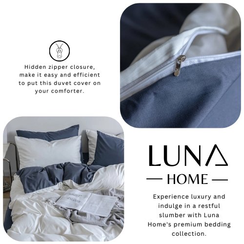 Premium King Size 6 Pieces Duvet Cover Set, Reversible White with Gray Color Plain Style Bedding Set. - BusDeals