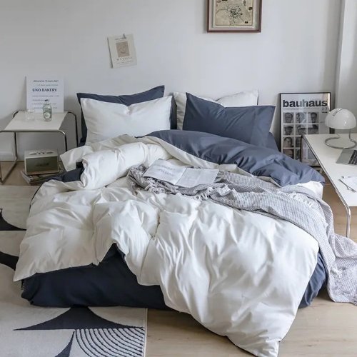 Premium King Size 6 Pieces Duvet Cover Set, Reversible White with Gray Color Plain Style Bedding Set. - BusDeals