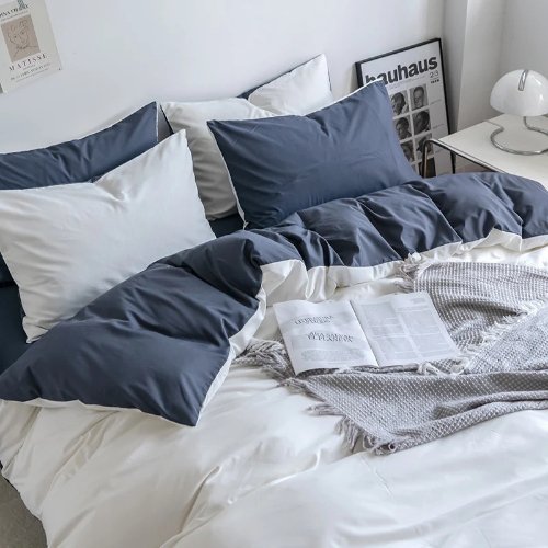 Premium King Size 6 Pieces Duvet Cover Set, Reversible White with Gray Color Plain Style Bedding Set. - BusDeals