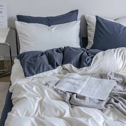 Premium King Size 6 Pieces Duvet Cover Set, Reversible White with Gray Color Plain Style Bedding Set. - BusDeals