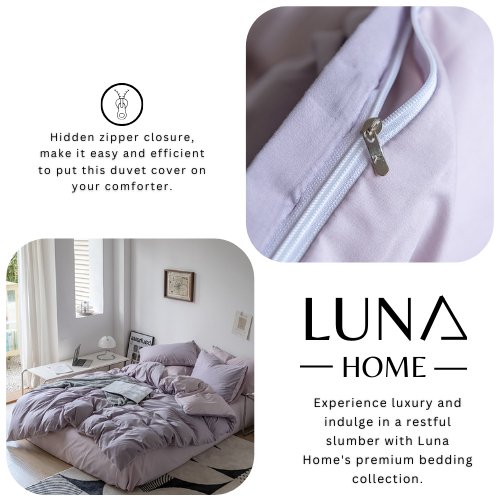 Premium King Size 6 Pieces Korean Reversible Bedding Set, Plain Purple and Light Purple Color. - BusDeals